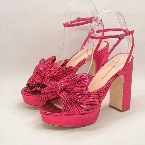 Loeffler Randall Natalia Pleated Bow Platform Sandals size 6
